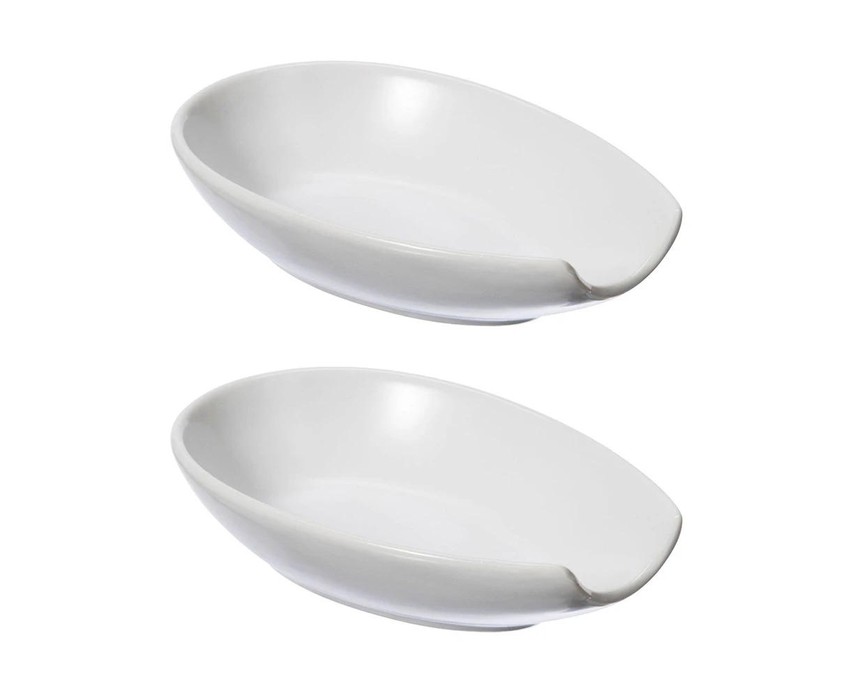 2x Oggi Spooner 13cm Ceramic Spoon Rest Utensil Holder Home/Kitchen Cooking WHT