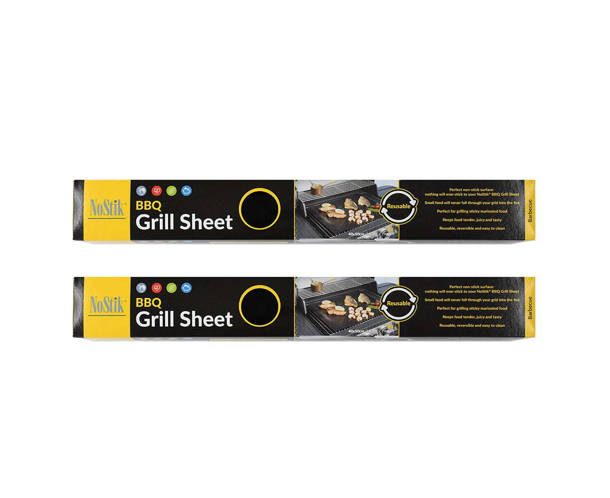 2x Nostik Reusable 40x50cm Non-Stick BBQ Liner Grill Sheet Barbecue Mat Pad BLK