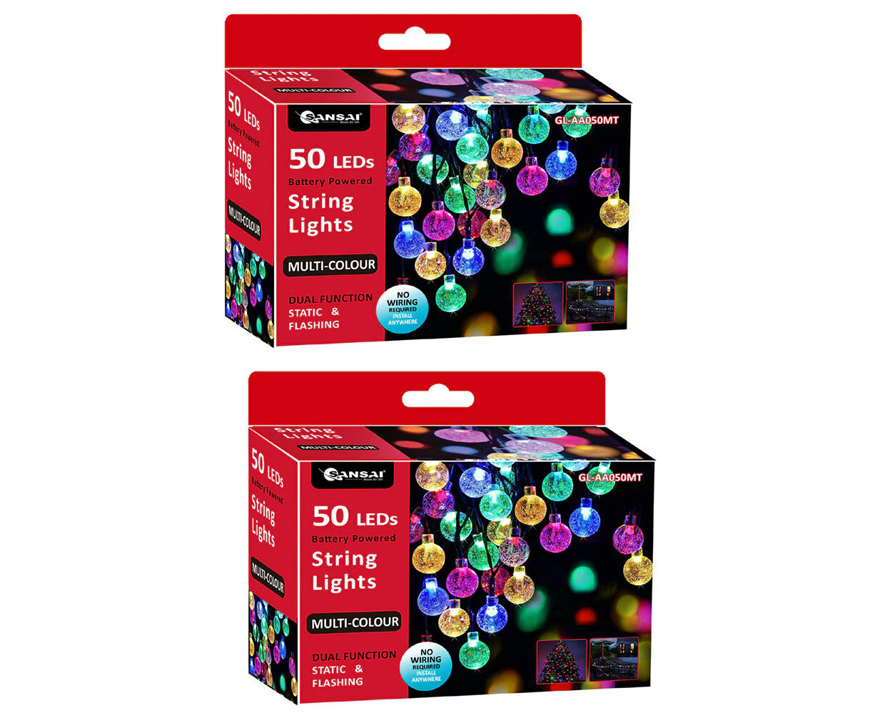 2x Sansai 50 LED Battery Bubble Decorative/Christmas String Lights Multi-Colour