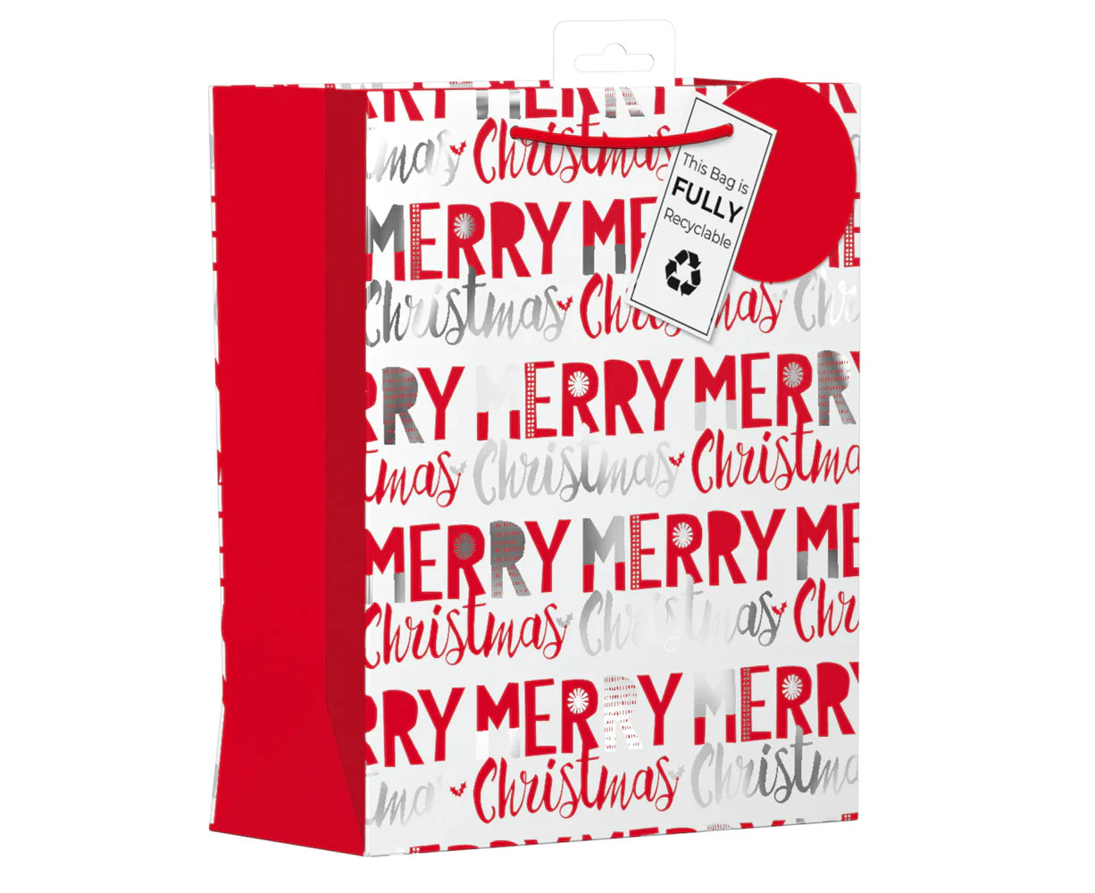 IG Design Merry Christmas Text Gift Bag (Red/Silver) - ST9811