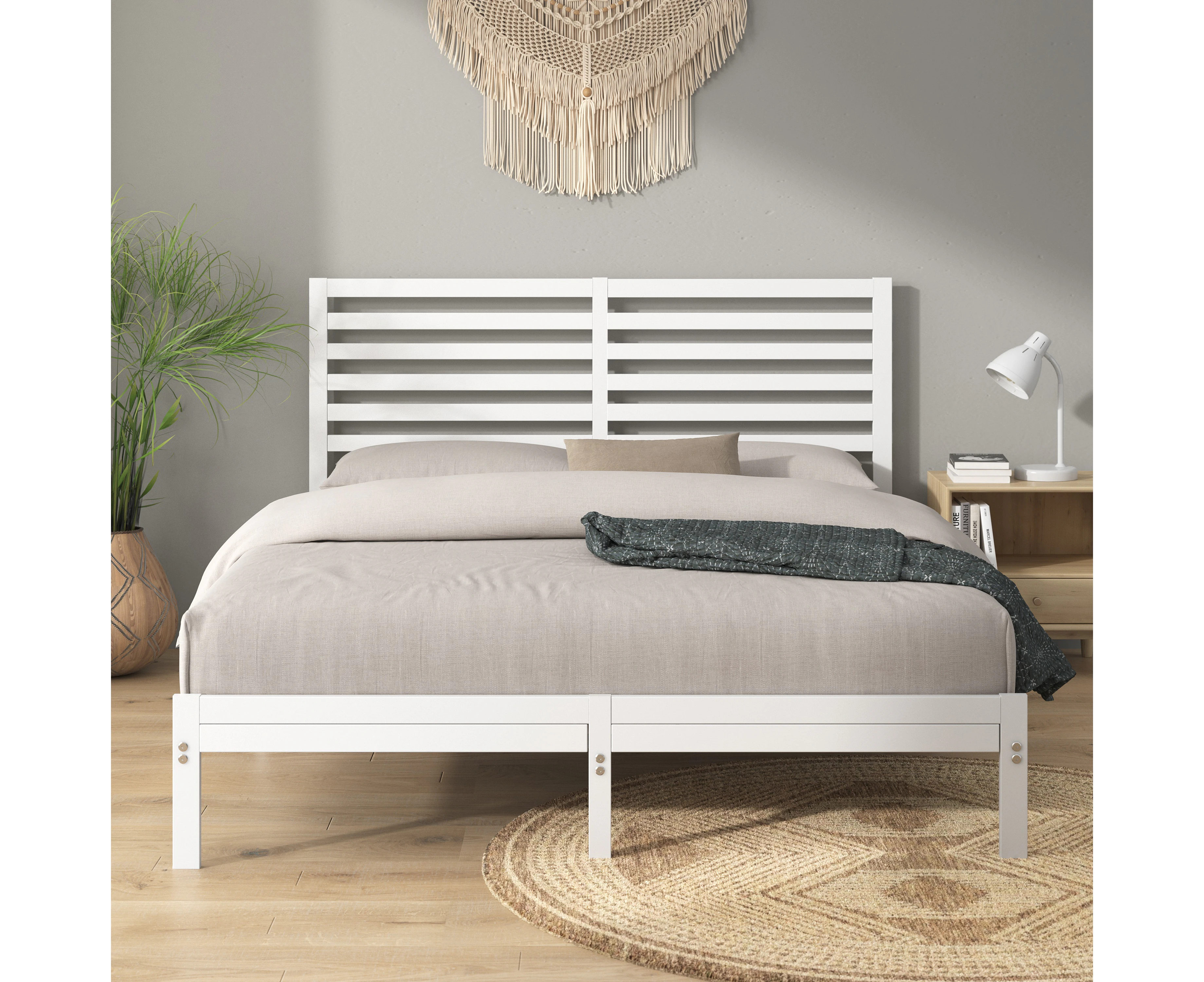 Zinus Kai Bamboo and Metal Bed Frame White Bed Base