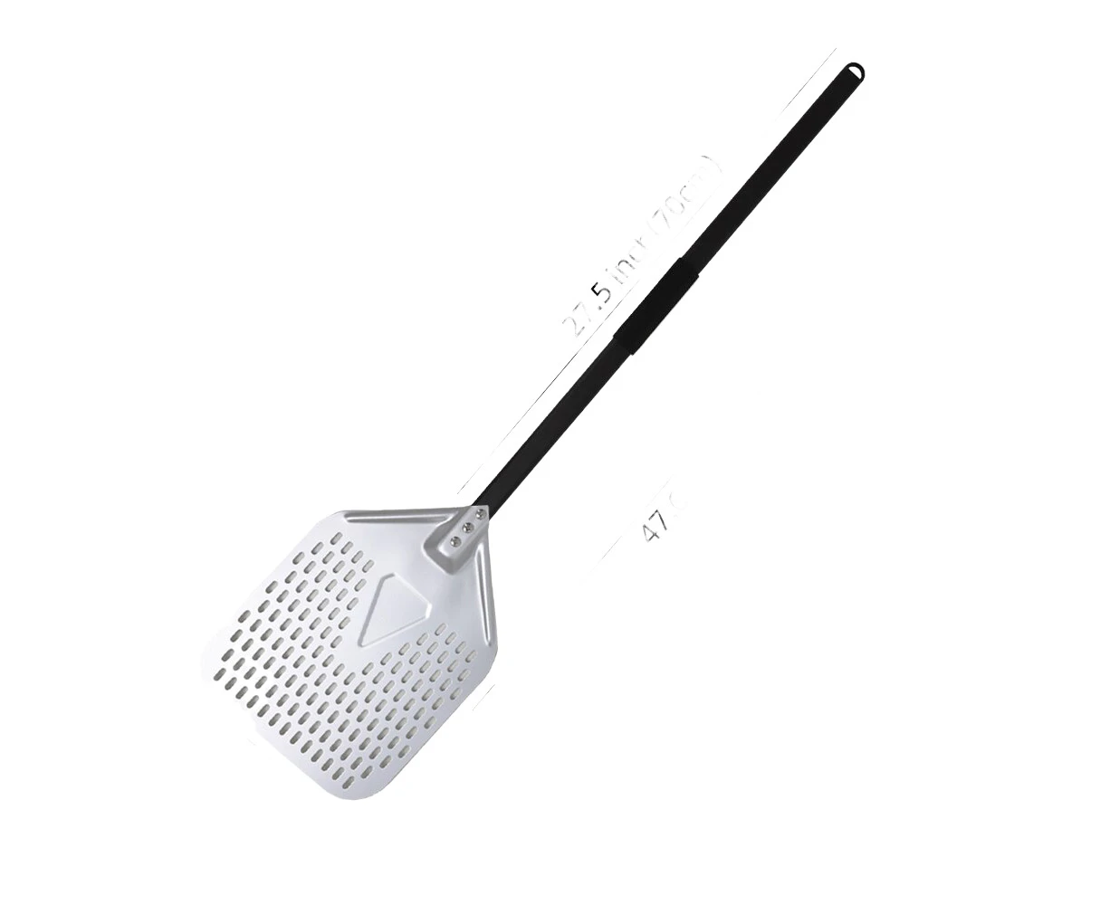 Anygleam Pizza Shovel 30 cm x 110cm Silver for Perforated Peel with Metal Handle Oven Turning Baking Accessory