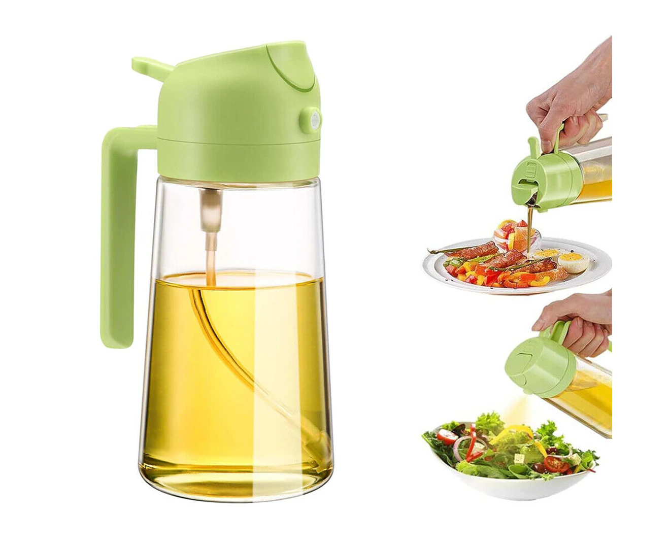 2-in-1 Olive Oil Spray Bottle Refillable Glass BBQ Spray Bottle Kitchen Tool Green