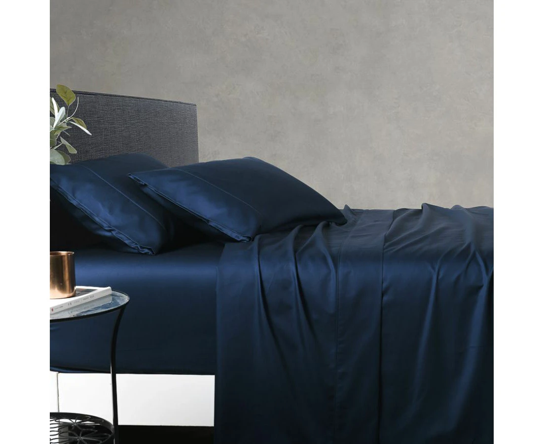 Soho 1000TC Cotton Fitted Sheet Navy Queen Bed Extra Depth