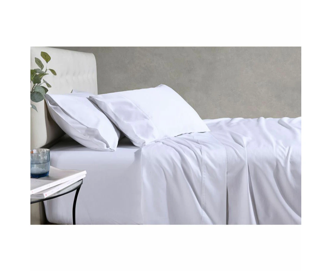 Soho 1000TC Cotton Fitted Sheet White Queen Bed Extra Depth