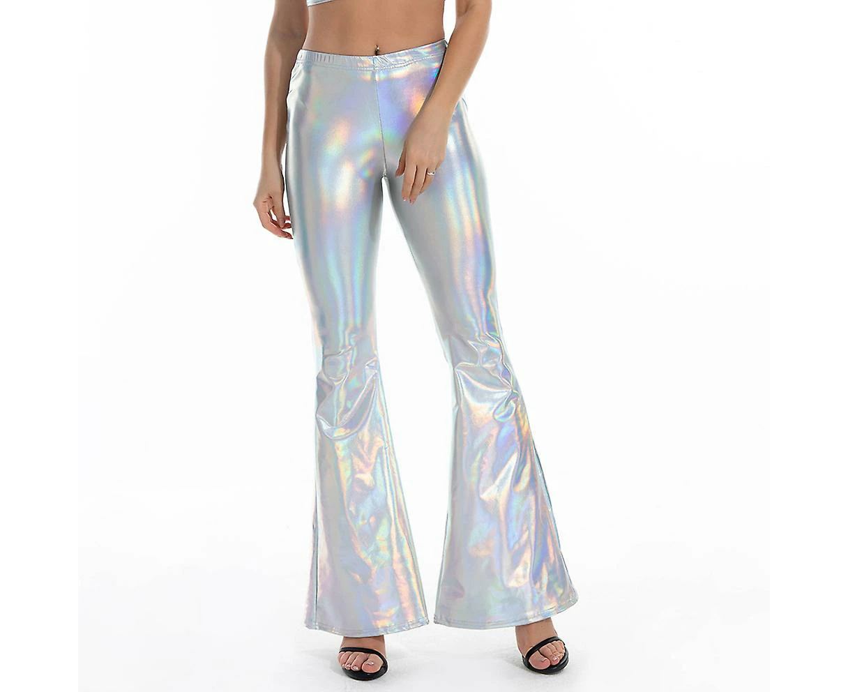 Women's Flared Pants Casual Shinny Metallic Sequins Slimming Pants Trousers