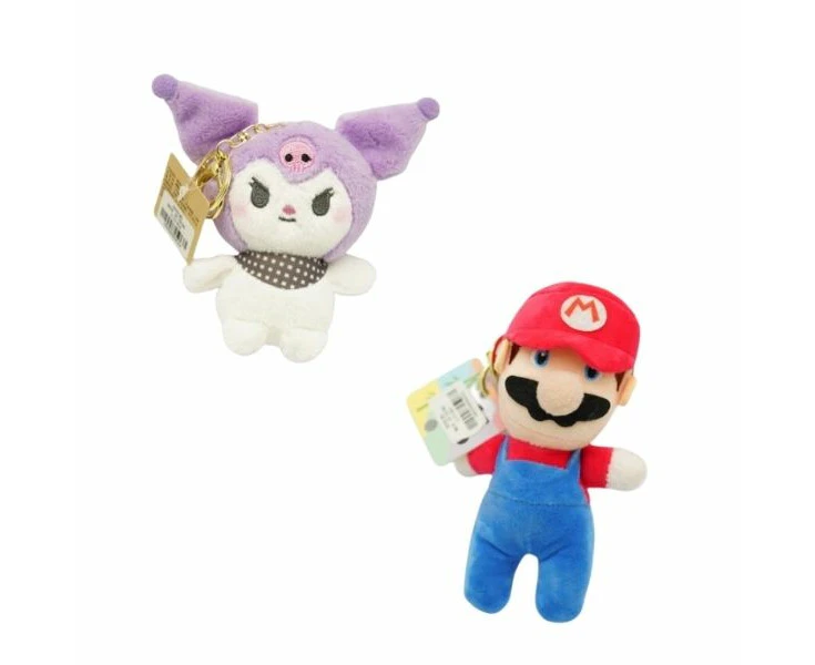 Assorted Mario and Kuromi Soft Toy Keyring 12cm