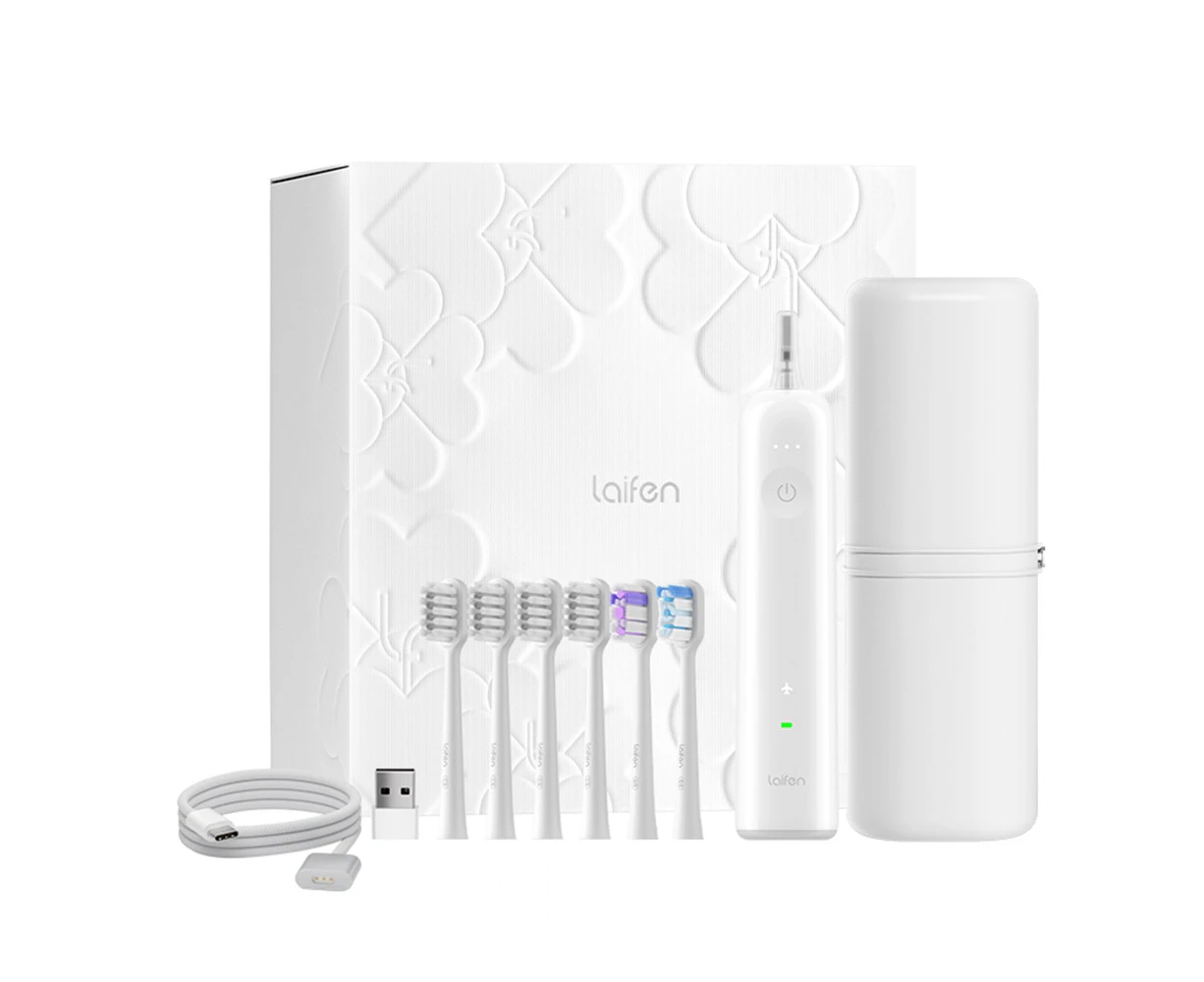 Laifen Wave Electric Toothbrush ABS Sonic Vibration IPX7 6 Brush Heads White