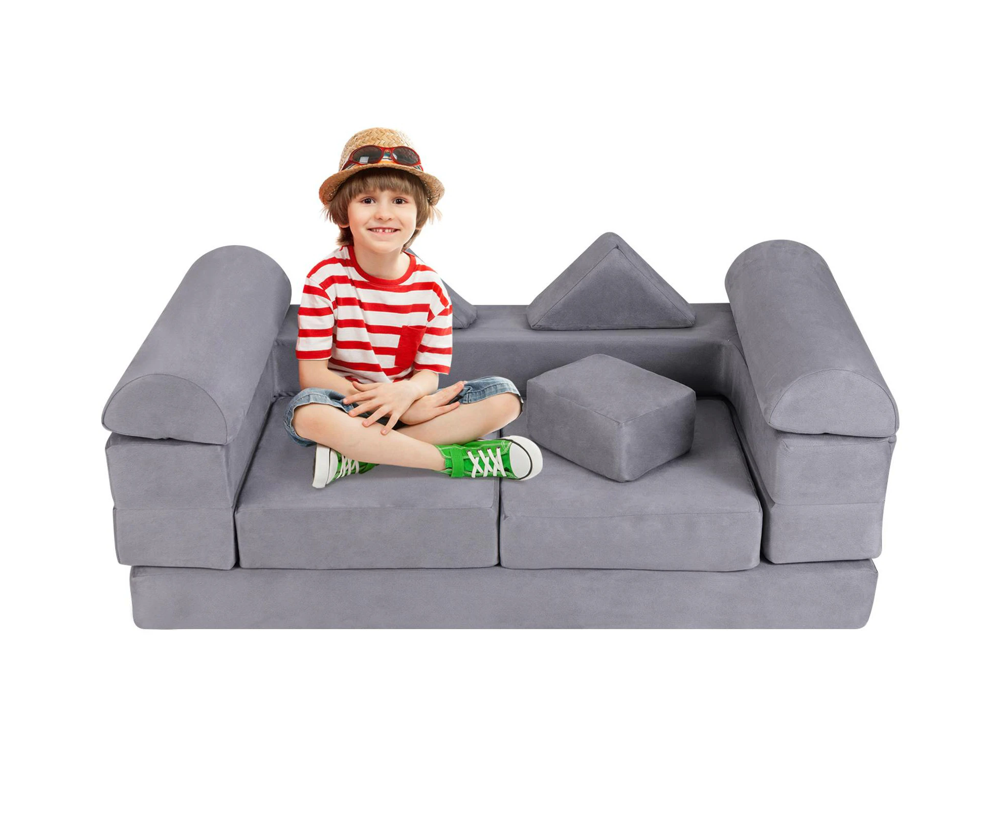 Giantex 8PCS Kids Modular Play Sofa Toddler Combination Couch Set Convertible Foam Block Kindergarten Sofa Grey