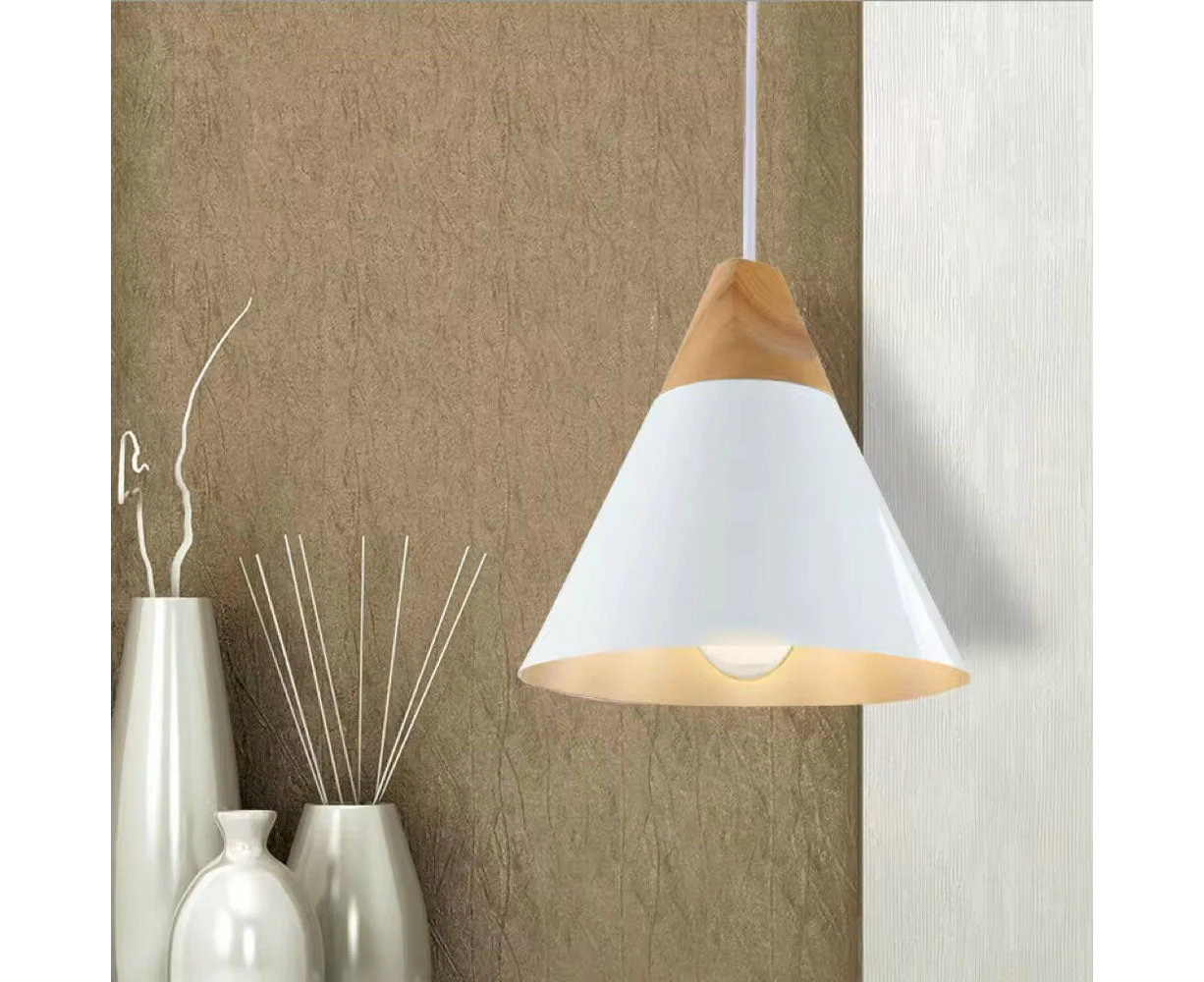 Minimalist Ceiling Cone Pendant lamp E27 Aluminium shade with wood top