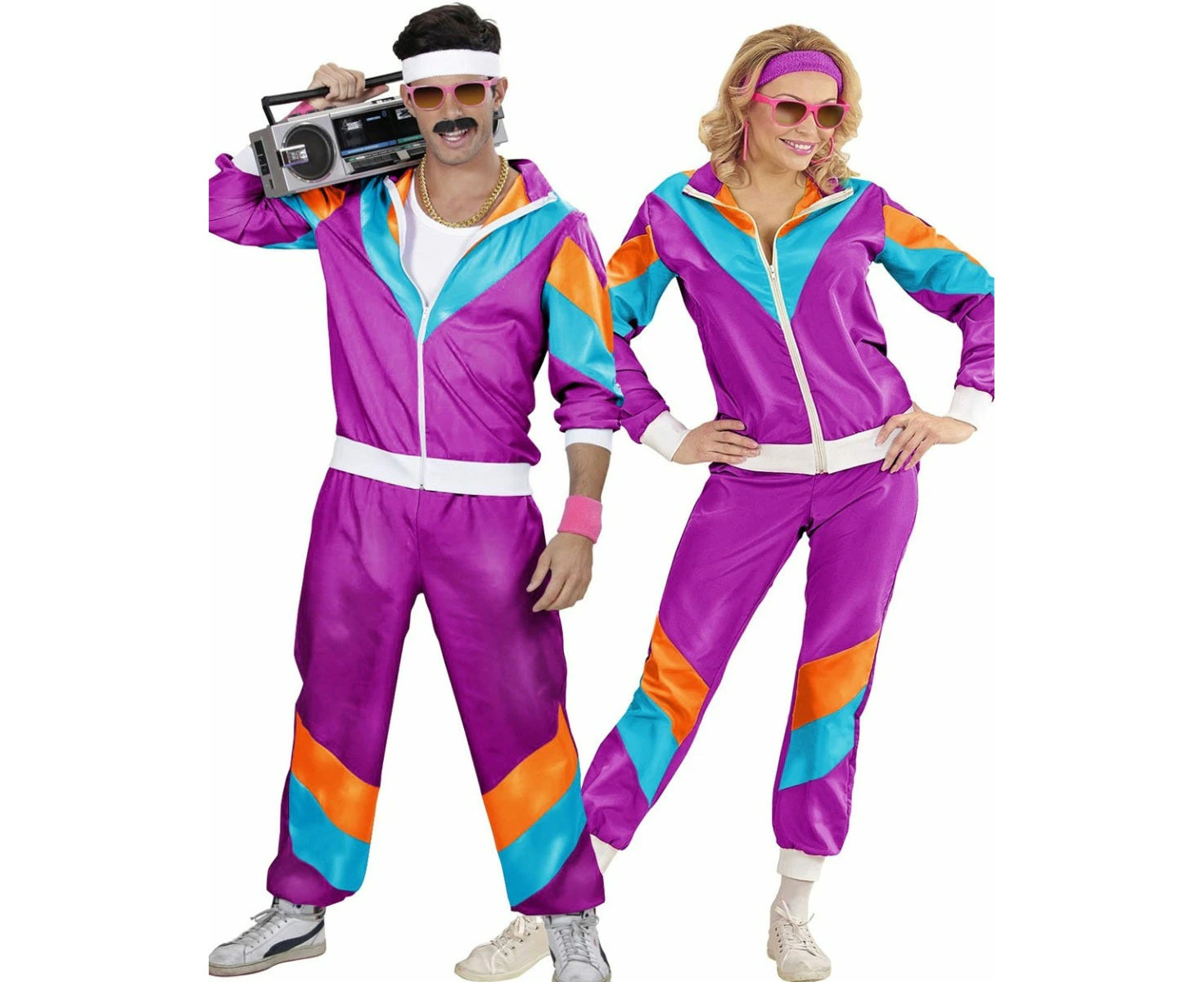 Bright Purple Couple 80s Tracksuit Costume Outfit - Male, Harry Potter