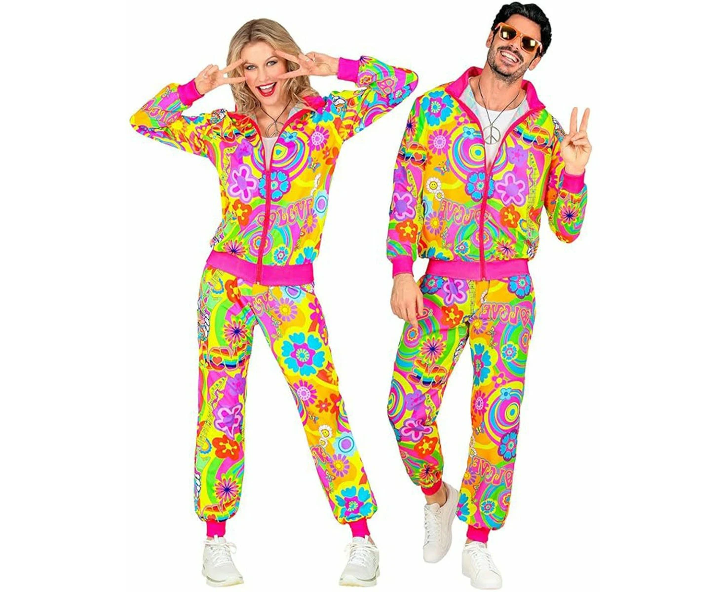 Happy Hippie Couple 80s Tracksuit Costume - Male