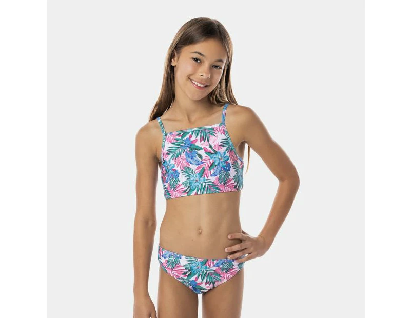 Square Neck Tropical Swim Bikini Set, Piping Hot