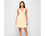 Linen Blend V-Neck Tie Back Mini Dress - Lily Loves