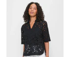 Target Broderie Polo Pullover Top