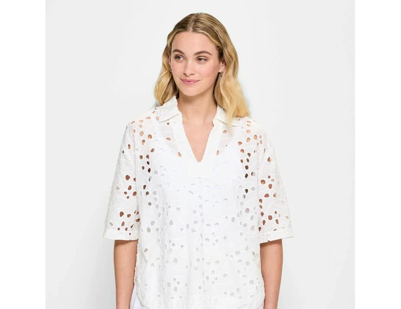 Target Broderie Polo Pullover Top