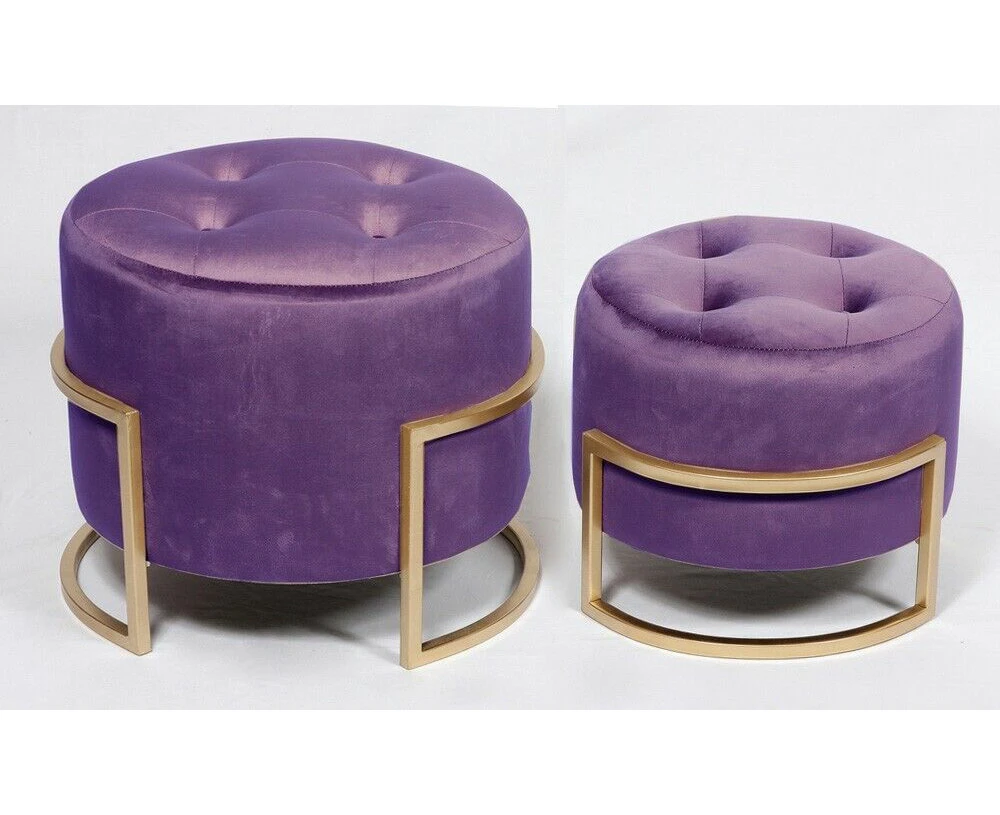 Premium OTM-L2-VELVET BU round shaped footstools in purple colour