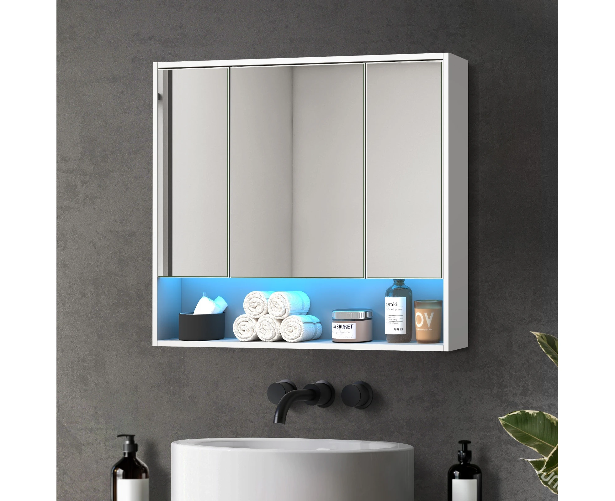 Welba Bathroom Mirror Cabinet LED Light Medicine Shaving Wall Storage 900x750mm White