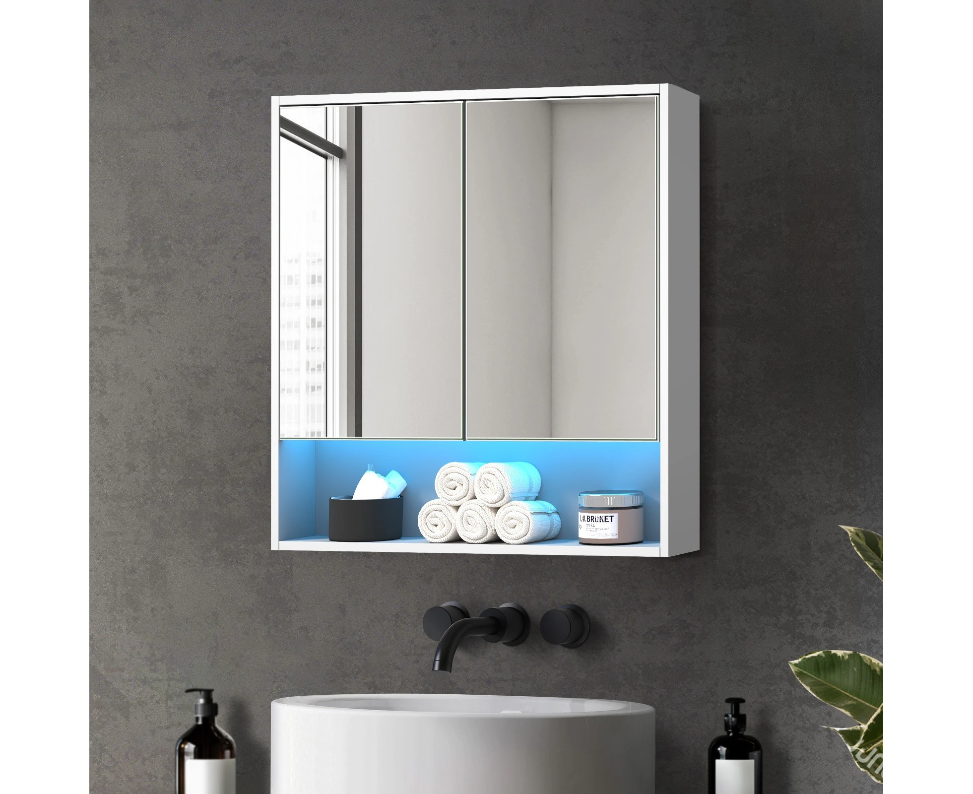 Welba Bathroom Mirror Cabinet LED Light Medicine Shaving Wall Storage 750x750mm White