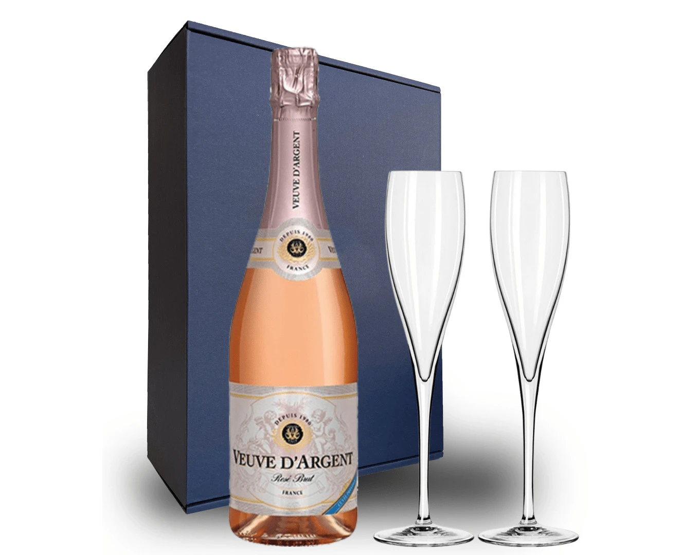 Personalised Veuve D'Argent Cuvee Prestige Rose Brut - Includes 2 Champagne Flutes and Gift Boxed