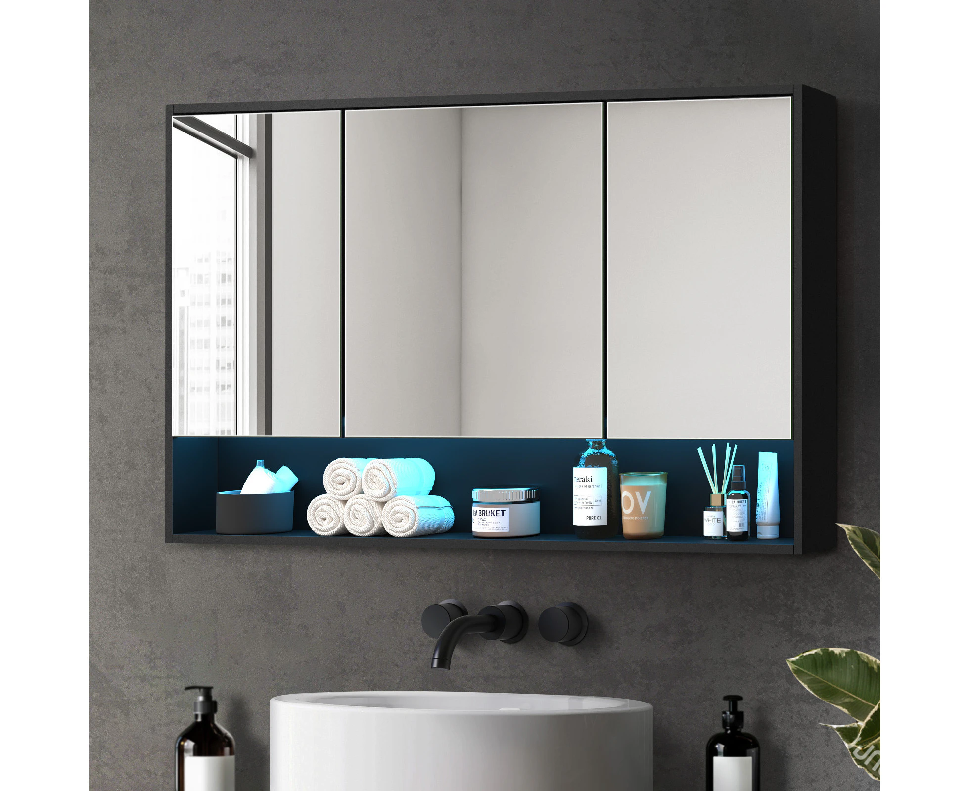 Welba Bathroom Mirror Cabinet LED Medicine Shaving Wall Storage 1200x750mm Black