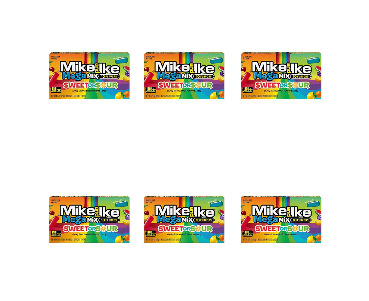 6x Mike & Ike Mega Mix Sweet & Sour Fruit Flavoured Chewy Candy 120g Theatre Box