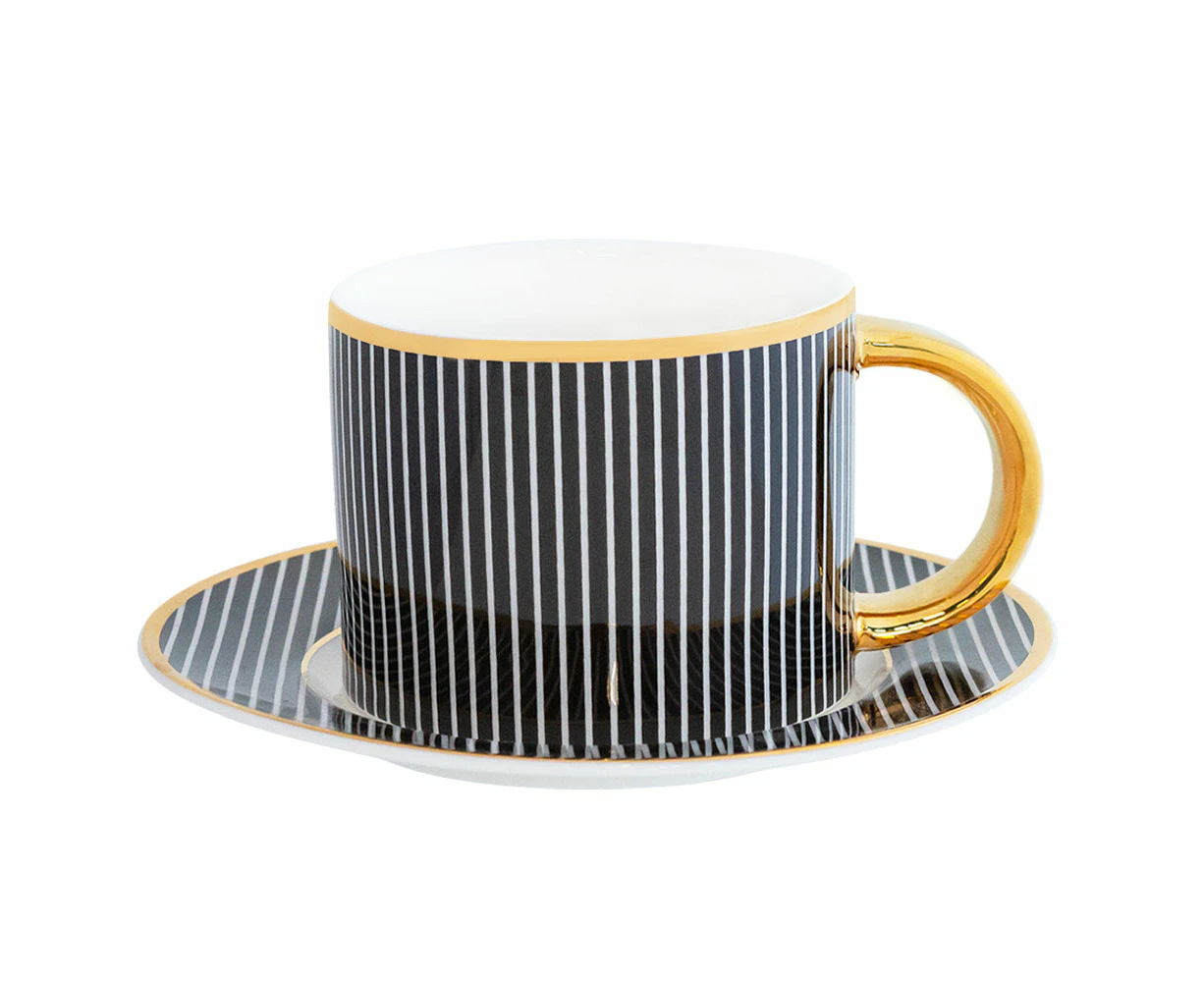 Cristina Re Pinstripe Teacup & Saucer - Ebony