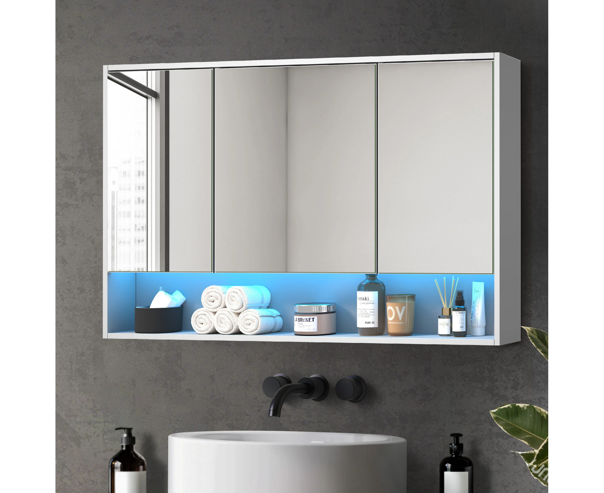 Welba Bathroom Mirror Cabinet LED Light Medicine Shaving Wall Storage 1200x750mm White