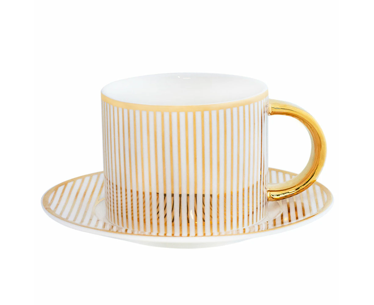 Cristina Re Pinstripe Teacup & Saucer - Ivory