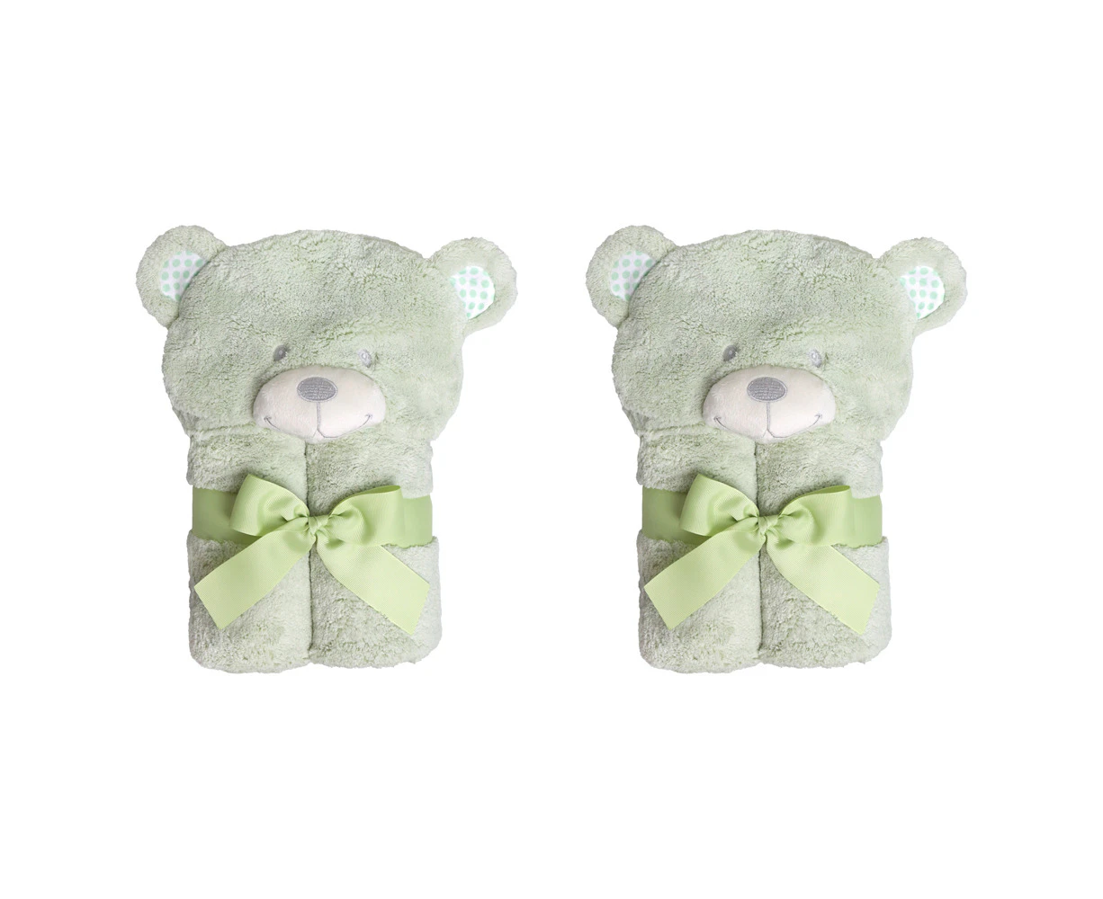 2x Ollie & Paige Kids/Children Hooded Bath Towel/Wrap Blake The Bear Green