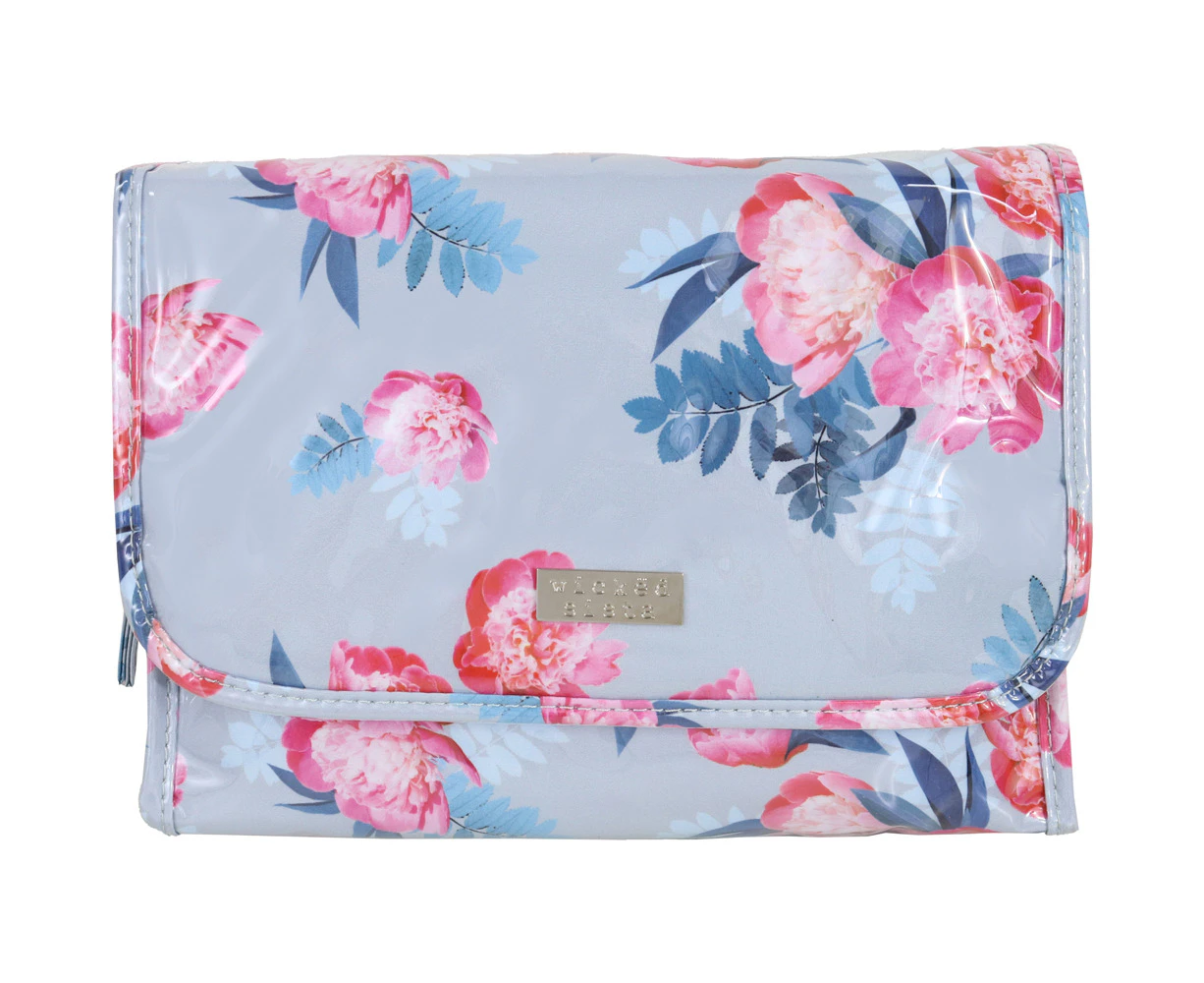 Wicked Sista Peony Blooms Women's Foldout Bag Hanging Organiser Pouch w/ Hook