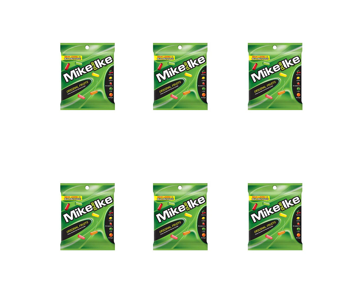 6x Mike & Ike Original Assorted Fruit Flavoured Chewy Candy Original Bag 141g