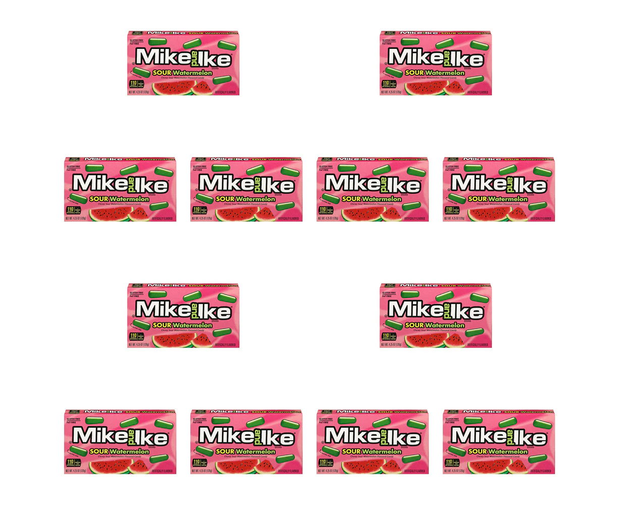 12x Mike & Ike Sour Watermelon Flavour Kids/Child Chewy Candy 120g Theatre Boxes