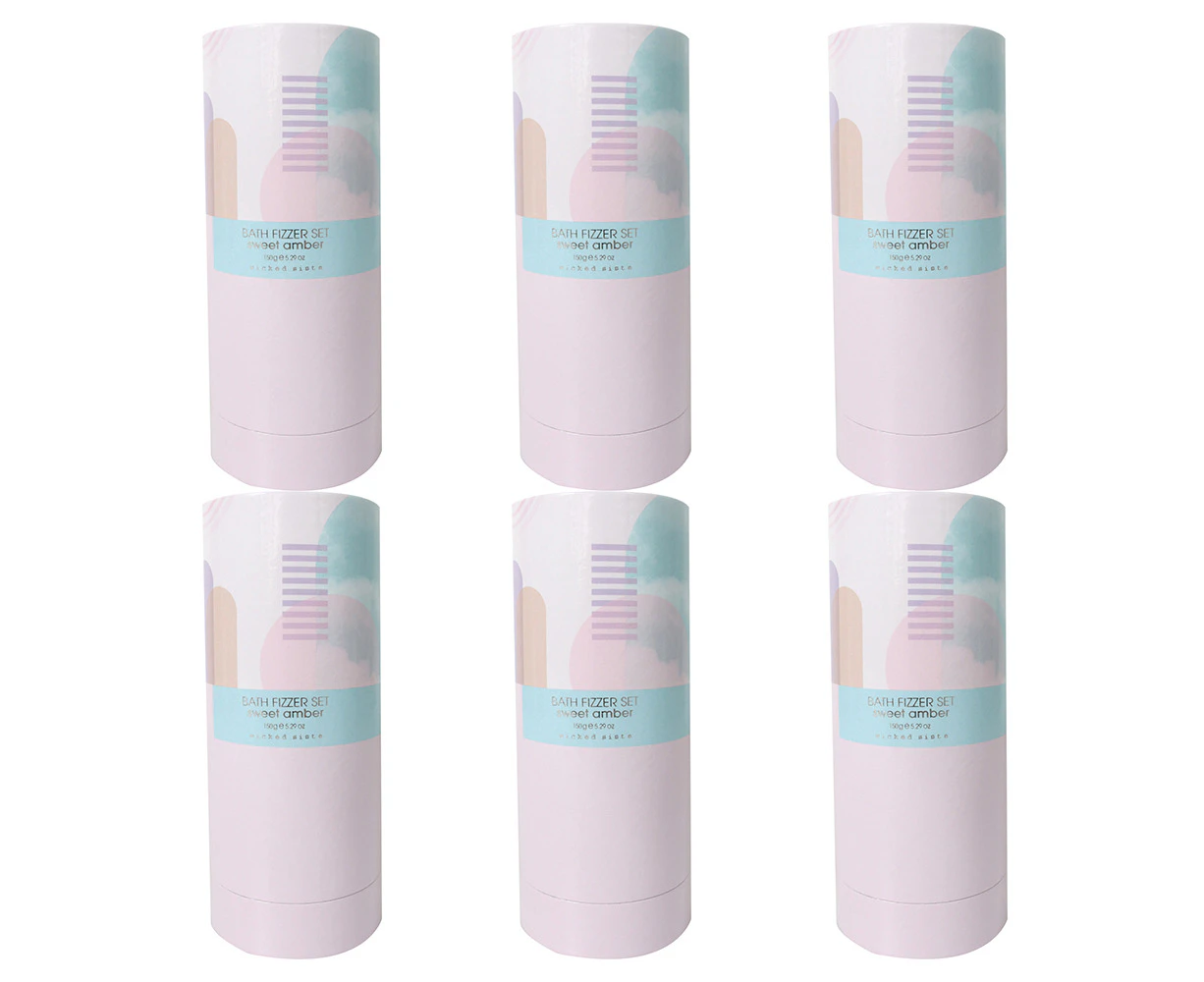 6x Wicked Sista Bath/Spa Fizzer Fragance Set 150g Sweet Amber/Pastel Abstracts