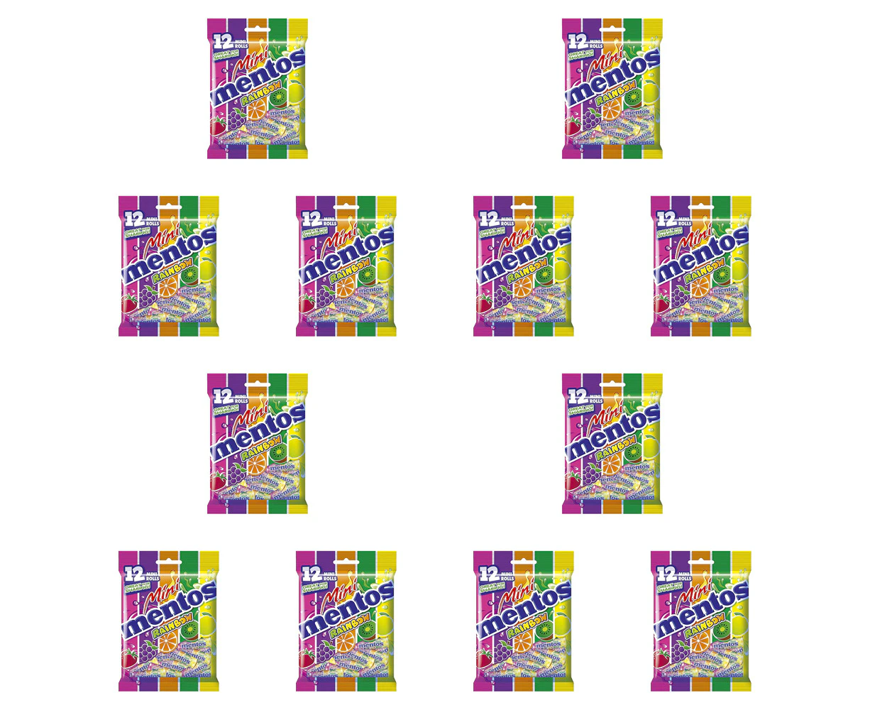 12x Mentos Assorted Fruit Flavour Mini Rolls Chewy Soft Candy Bag 120g Rainbow