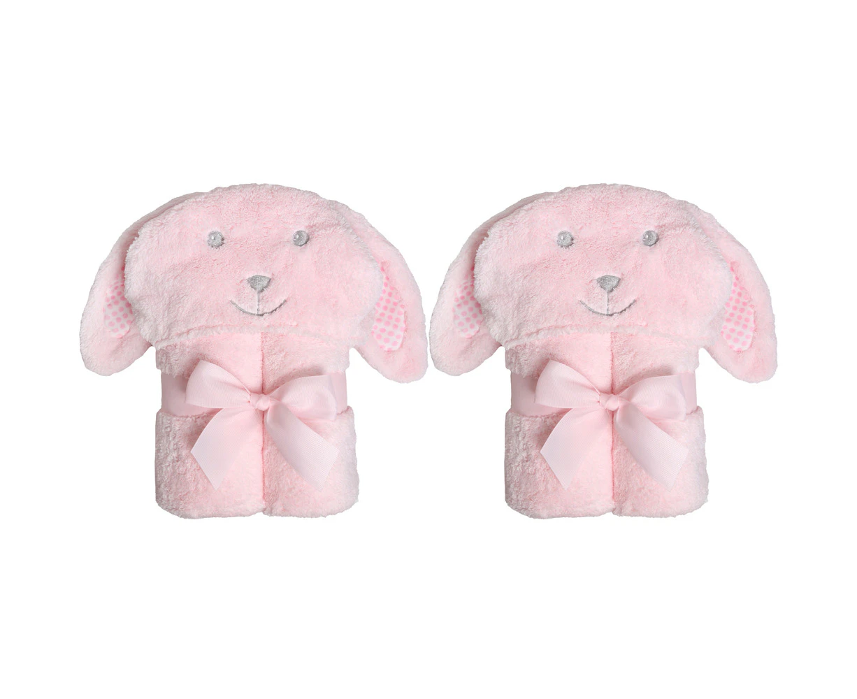 2x Ollie & Paige Kids/Children Hooded Bath Towel/Wrap Tessa The Bunny Pink