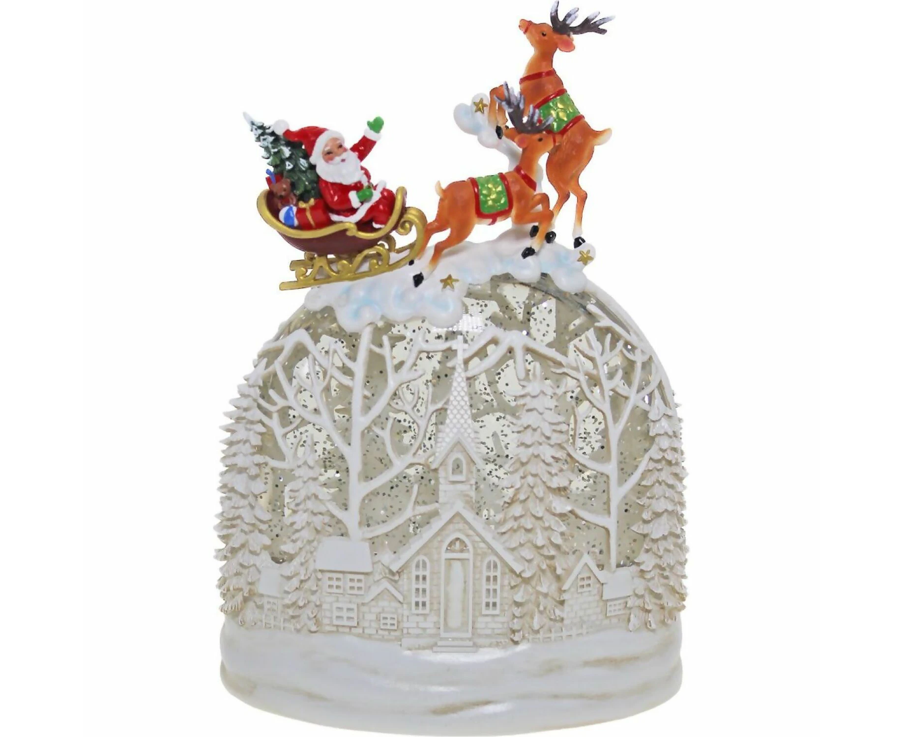 Cotton Candy - Xmas Led Church Scene Dome With Sleigh