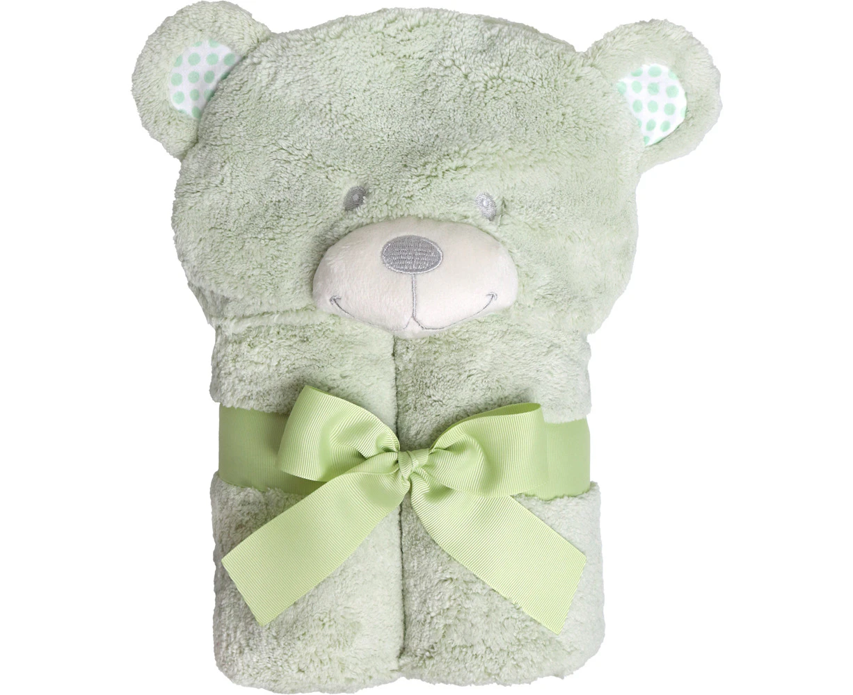 Ollie & Paige Kids/Children Hooded Bath Towel/Wrap Blake The Bear Green