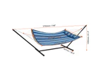 Two Person Hammock with Stand, Curved Spreader Bar, Detachable Pillow, and Portable Bag Included (bluewhiteT)