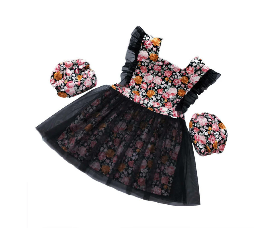 Madesmart Girls Princess Dress Apron with Sleeves Covers for Cooking Painting-Black Rose