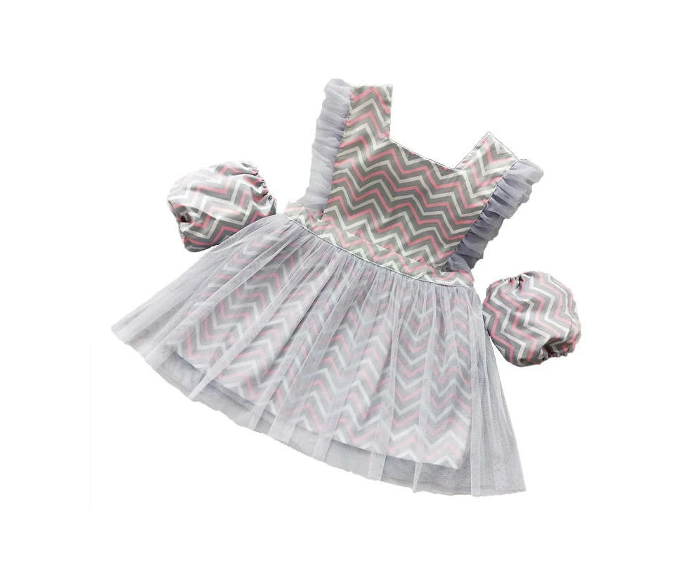 Madesmart Girls Princess Dress Apron with Sleeves Covers for Cooking Painting-Light Grey Pink Stripes