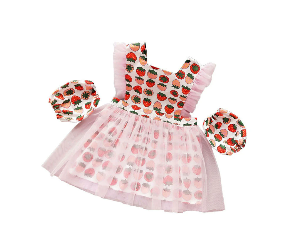 Madesmart Girls Princess Dress Apron with Sleeves Covers for Cooking Painting-Watermelon Strawberry