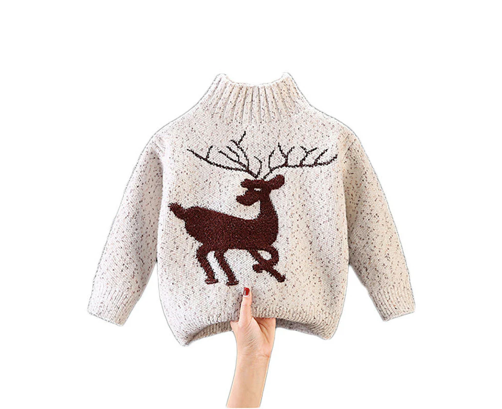 Dadawen Baby Boys Girls Sweater Reindeer Print Turtleneck Knitted Pullover-Beige