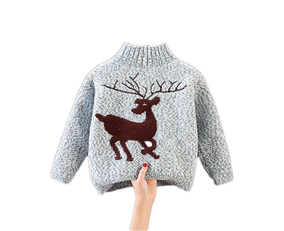 Dadawen Baby Boys Girls Sweater Reindeer Print Turtleneck Knitted Pullover-Blue