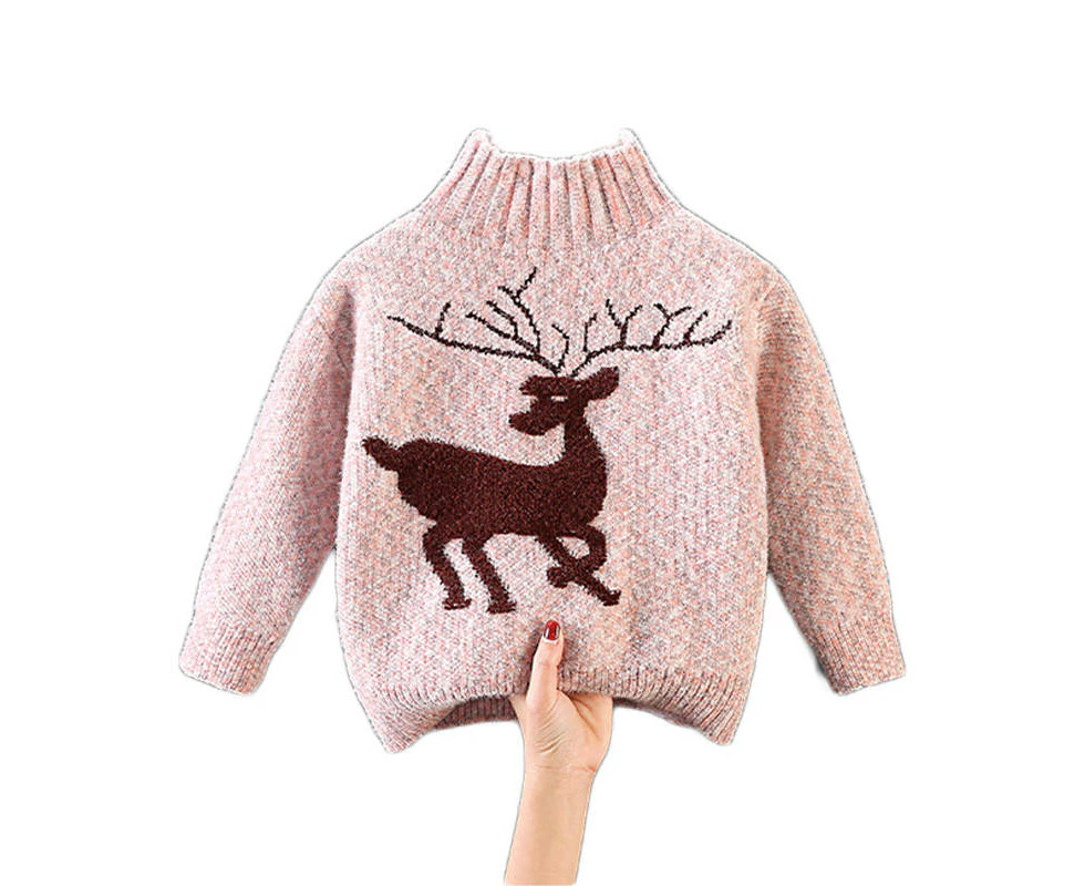 Dadawen Baby Boys Girls Sweater Reindeer Print Turtleneck Knitted Pullover-Pink