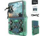 R36S 3.5in IPS Retro Handheld Game Console, Gaming Console with Linux System, Dual 3D Joysticks, 21000+Classic Games Retro Video Game Console -128G -Green