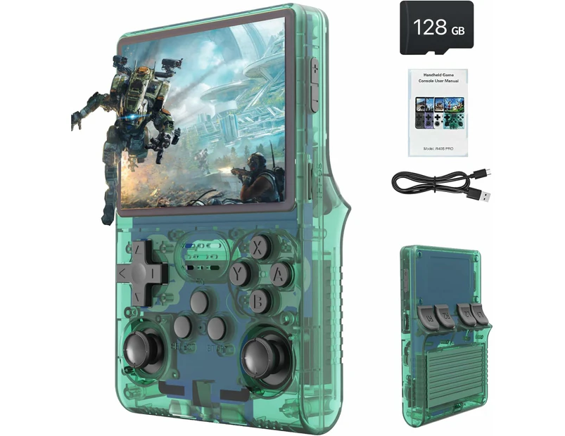 R36S 3.5in IPS Retro Handheld Game Console, Gaming Console with Linux System, Dual 3D Joysticks, 21000+Classic Games Retro Video Game Console -128G -Green