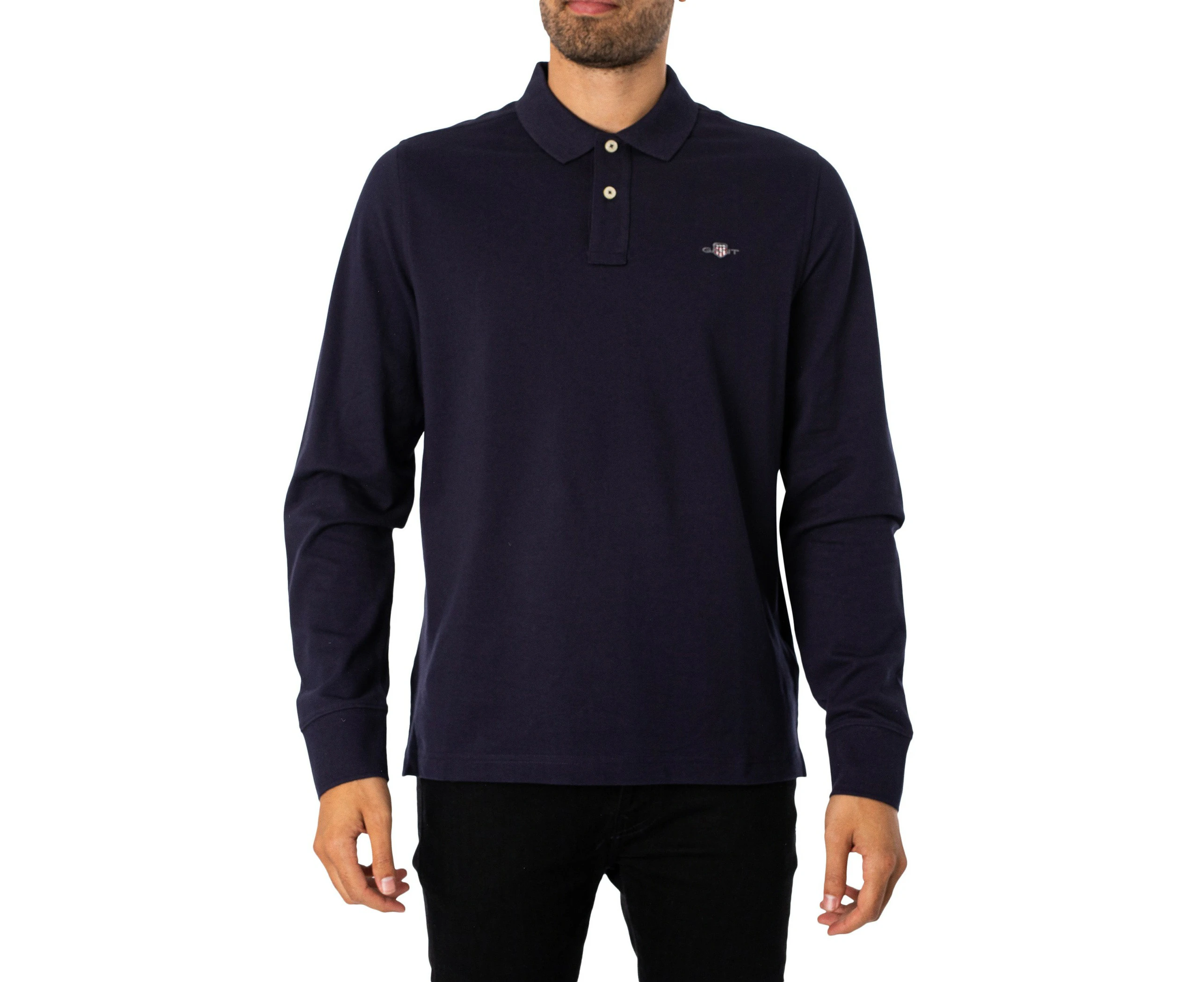 GANT Men's Regular Shield Longsleeved Pique Polo Shirt - Blue