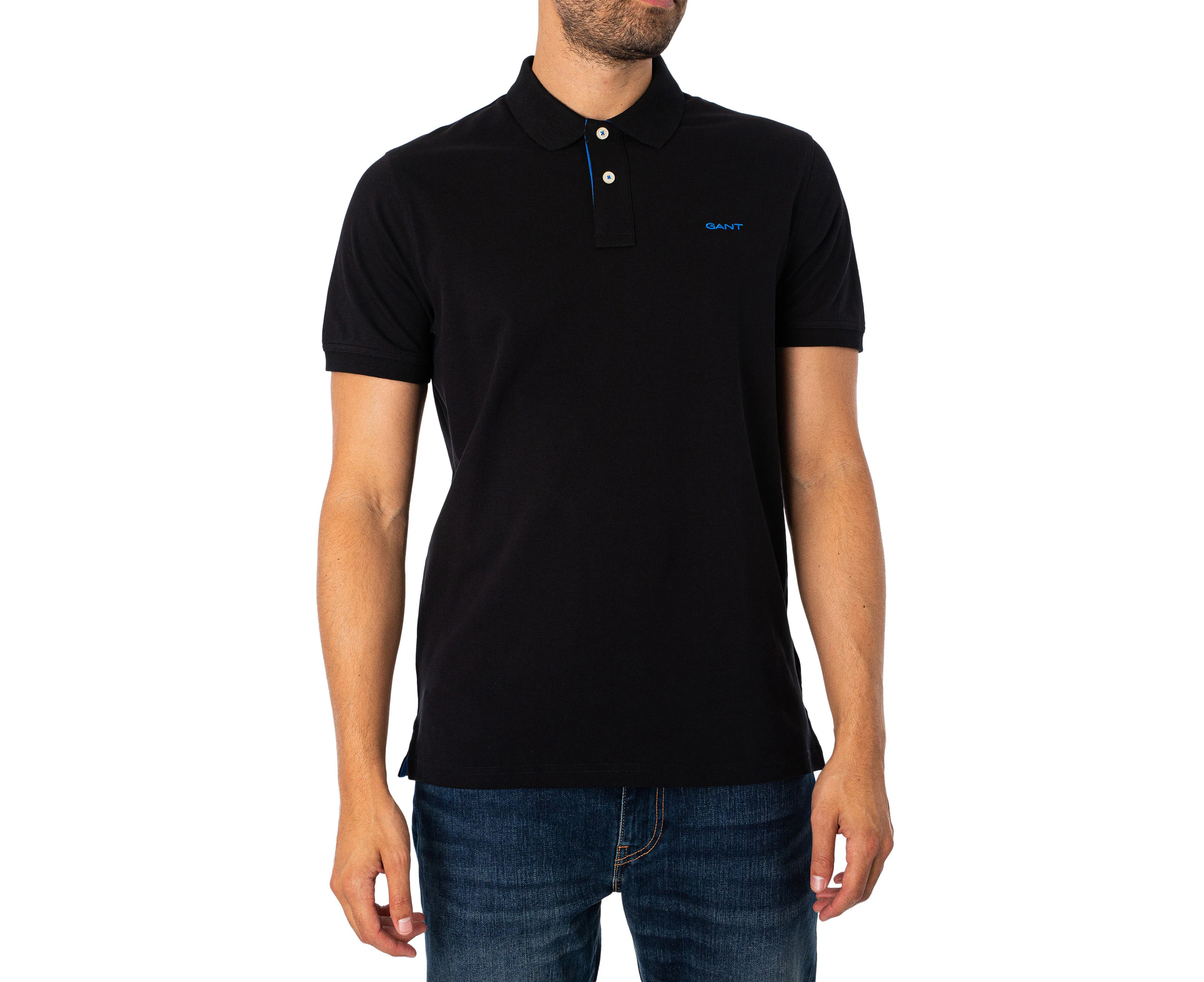 GANT Men's Regular Contrast Pique Polo Shirt - Black