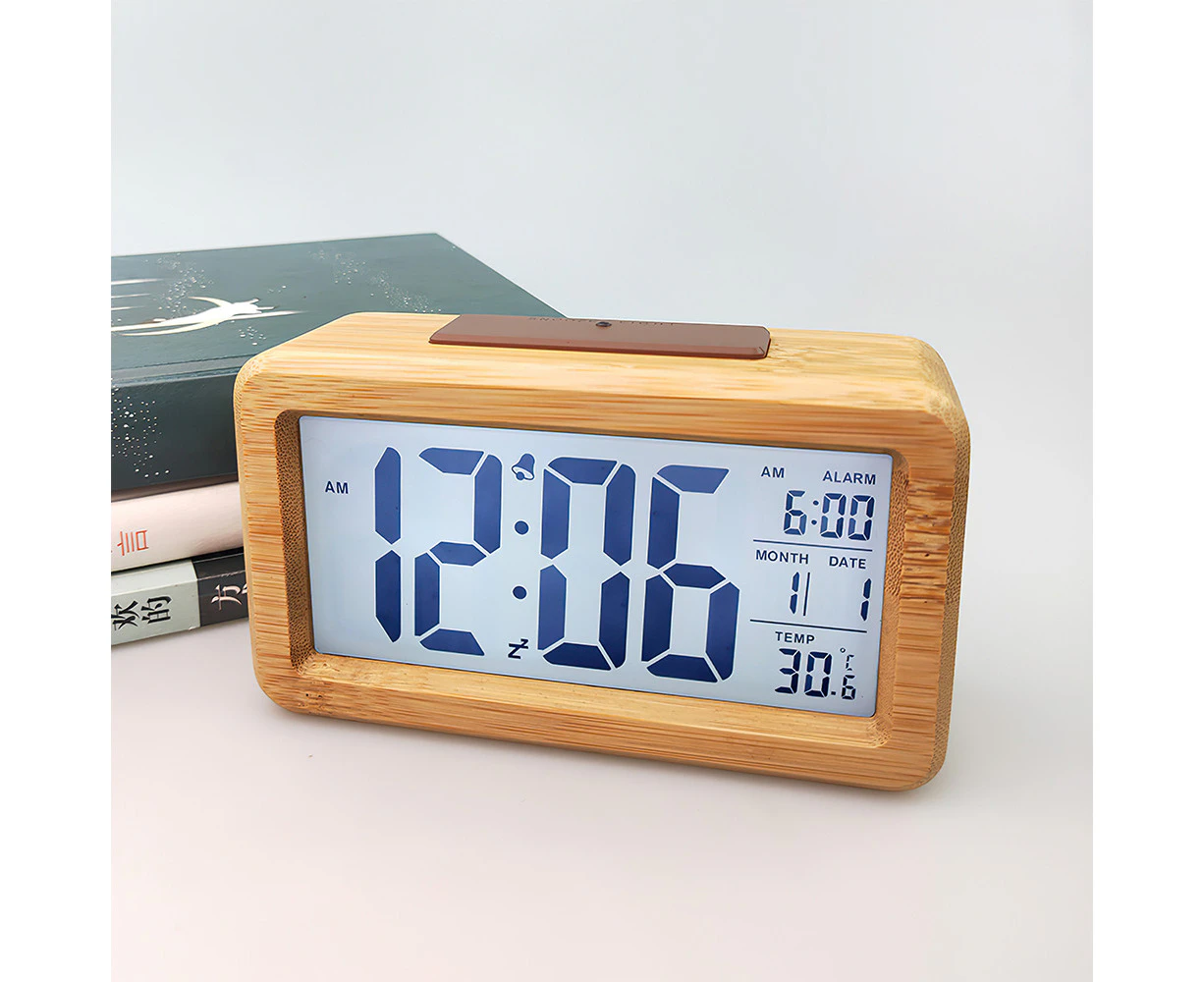 Wooden Digital Alarm Clock Snooze Display Bedside Desk Table Clock